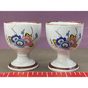 (2) Vintage Decor Depose Made in Korea Porcelain Egg Cups Hand Painted 2 1/2"